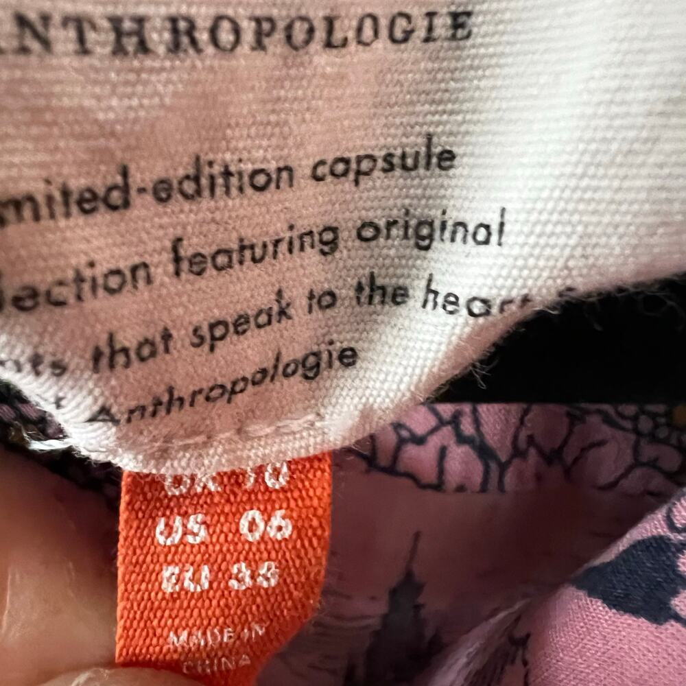 Anthropologie 19 Conversations Printed Pink and Navy Blouse SZ 6 - Picture 4 of 7